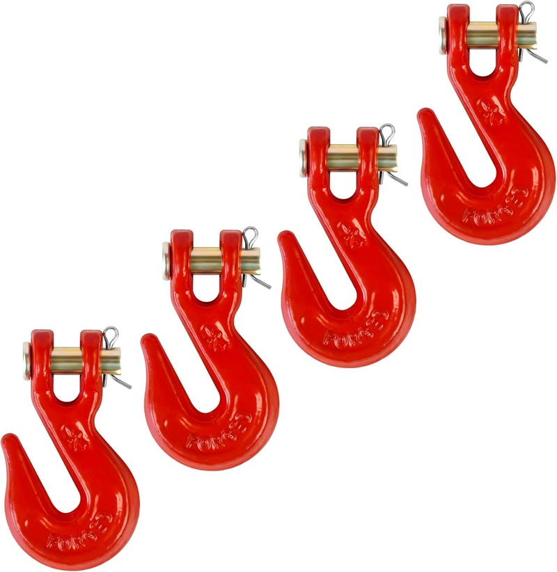 Digank 1/4" Clevis Grab Hooks 4 Pack – Heavy Duty G70 Hooks for 1/4" Chain, Red Powder Coated Forged Steel, for Truck, Trailer, Flatbed, Tow, Farm Use – 3,600 lbs WLL - Image 1